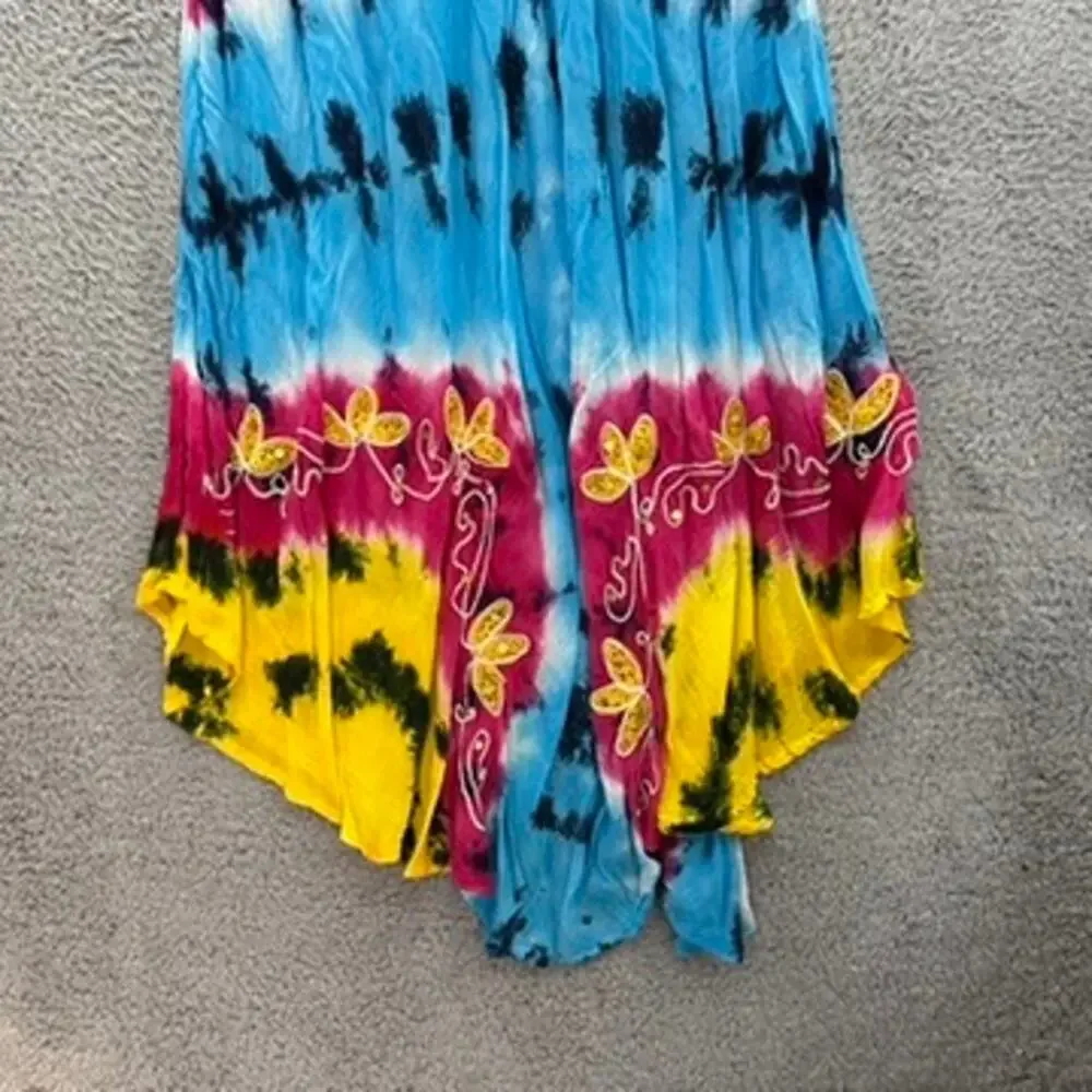 Cleopatra Women's One Size Tie Die‎ Cover-Up Embroidered Sequins Flowy Beach